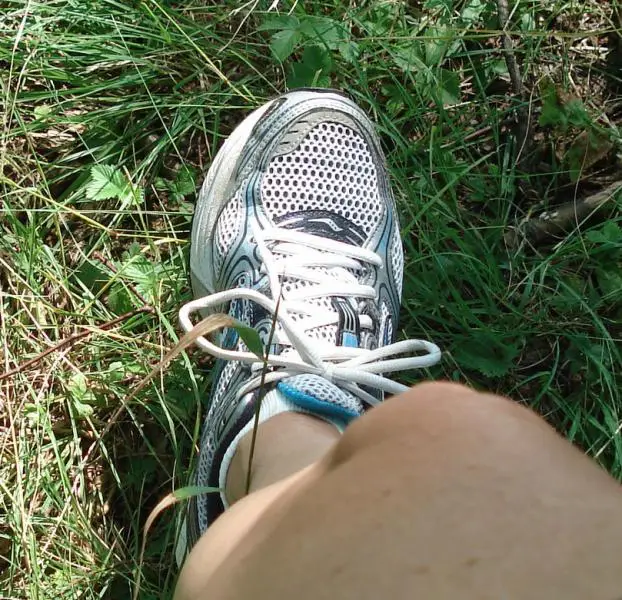 running shoe in grass