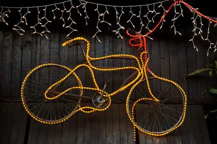 Bicycle decked in lights for holidays